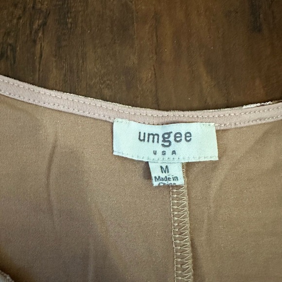 UMGEE USA Leave Print Bell Sleeve Midi Shift Dress Beige Velour Velvet - Picture 8 of 11